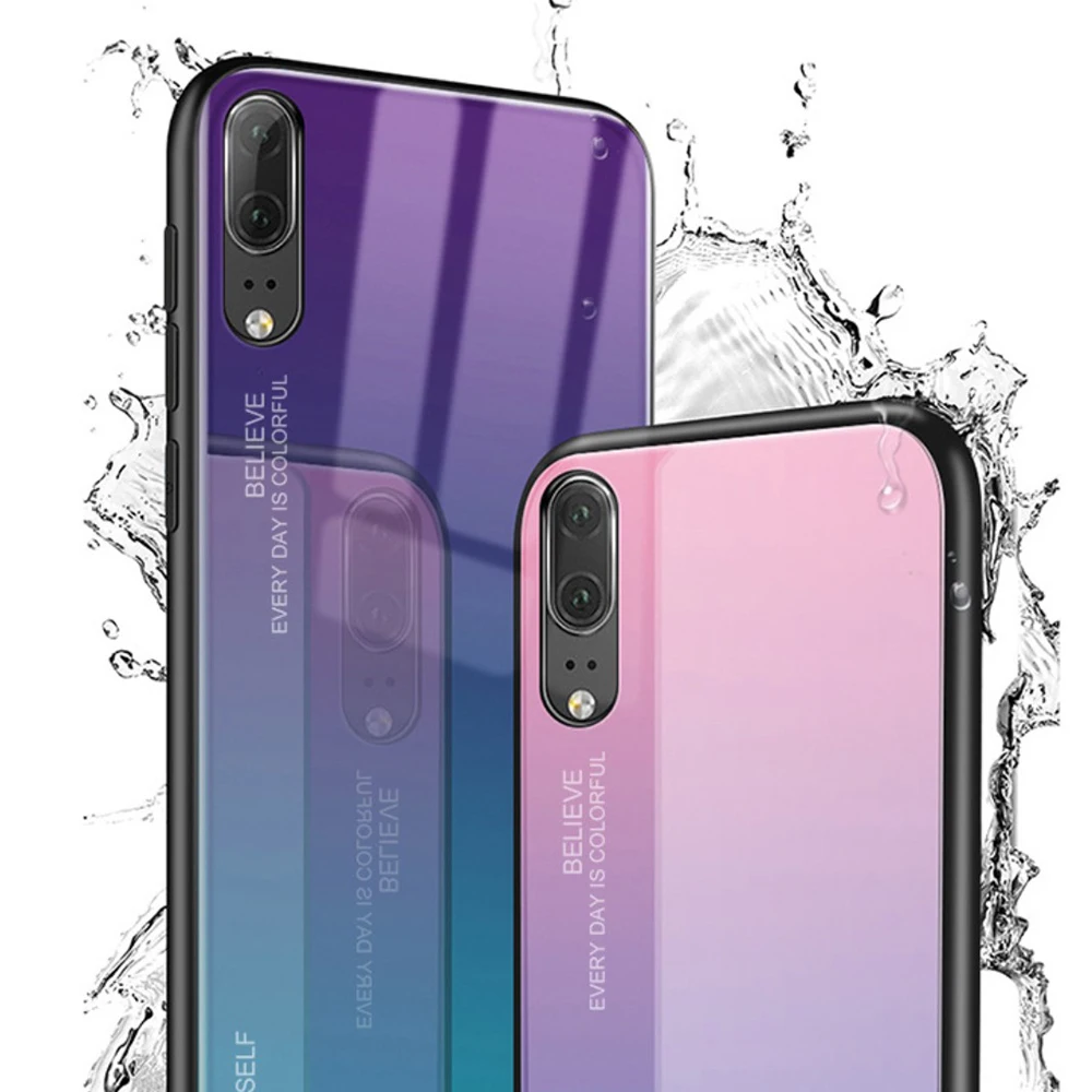 Градиентный чехол из закаленного стекла защитный для Huawei P10 20 30 Pro Lite Mate 10 pro Nova 3 4 5