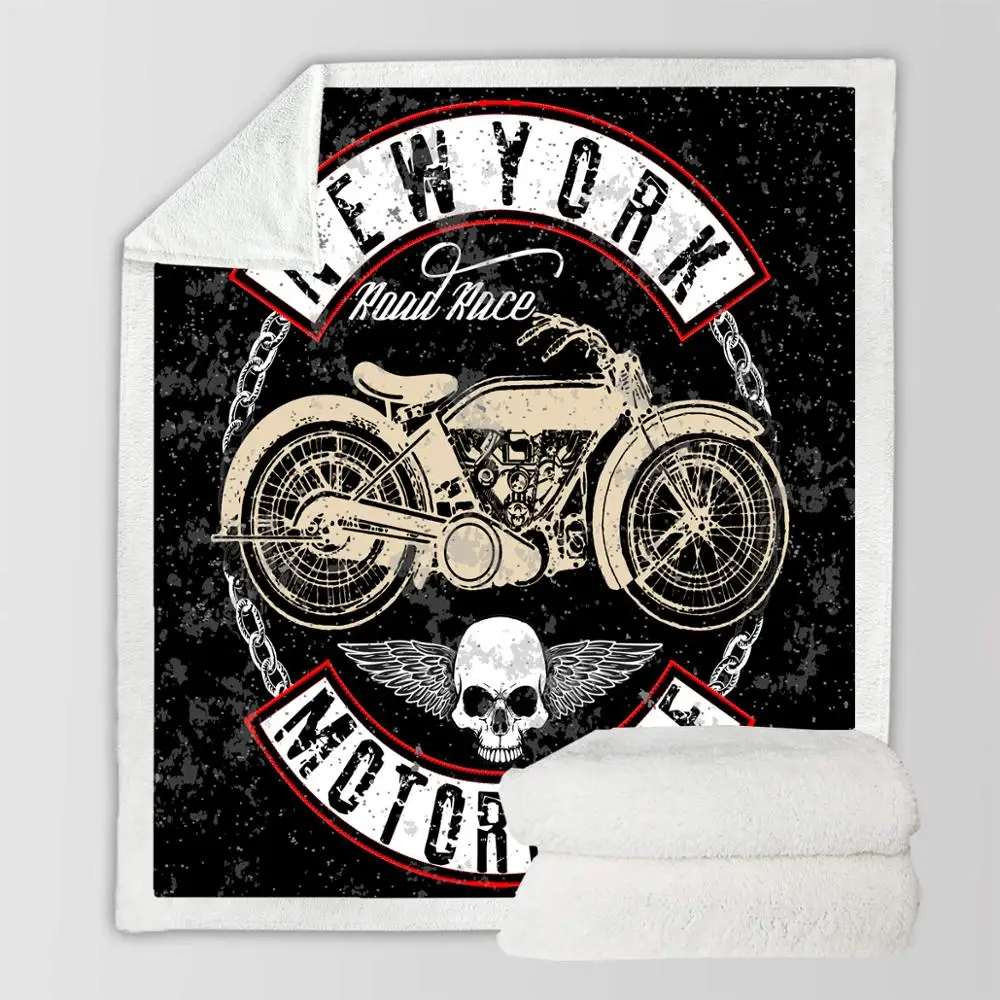 Одеяло с принтом черепа для мотоциклов мягкое флисовое покрывало из шерпы