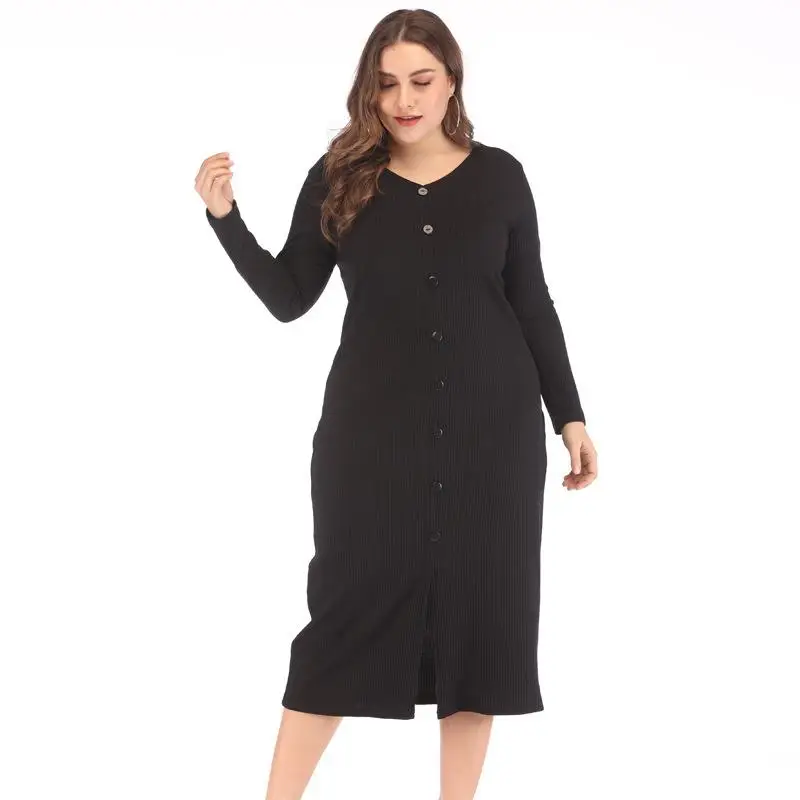 XL 4XL размера плюс Осеннее длинное вязаное платье зимнее женское Повседневное с