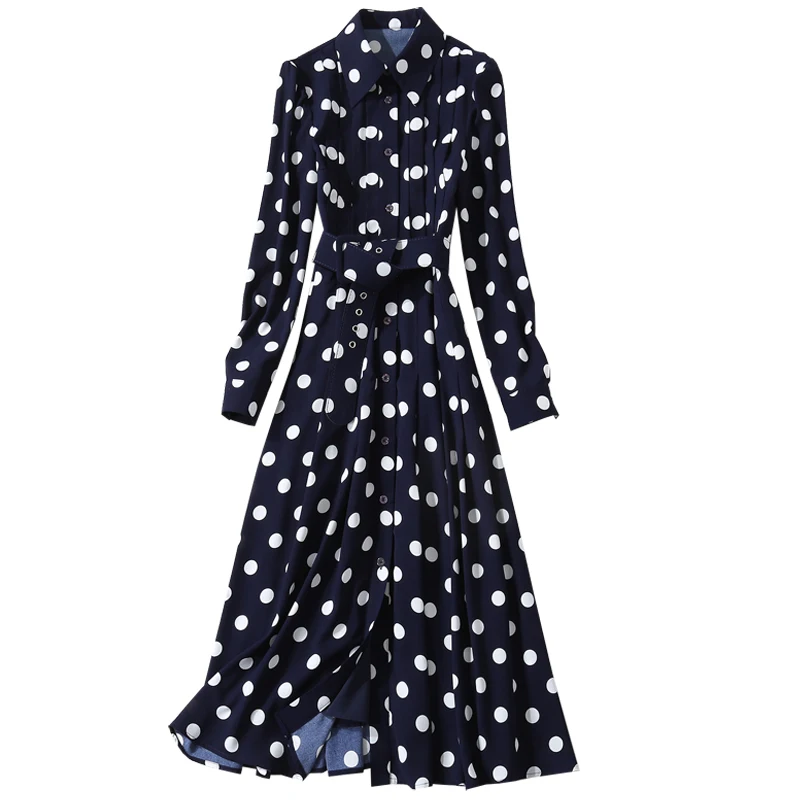 

Autumn 2021 star princess fashion mid long dot printed dress