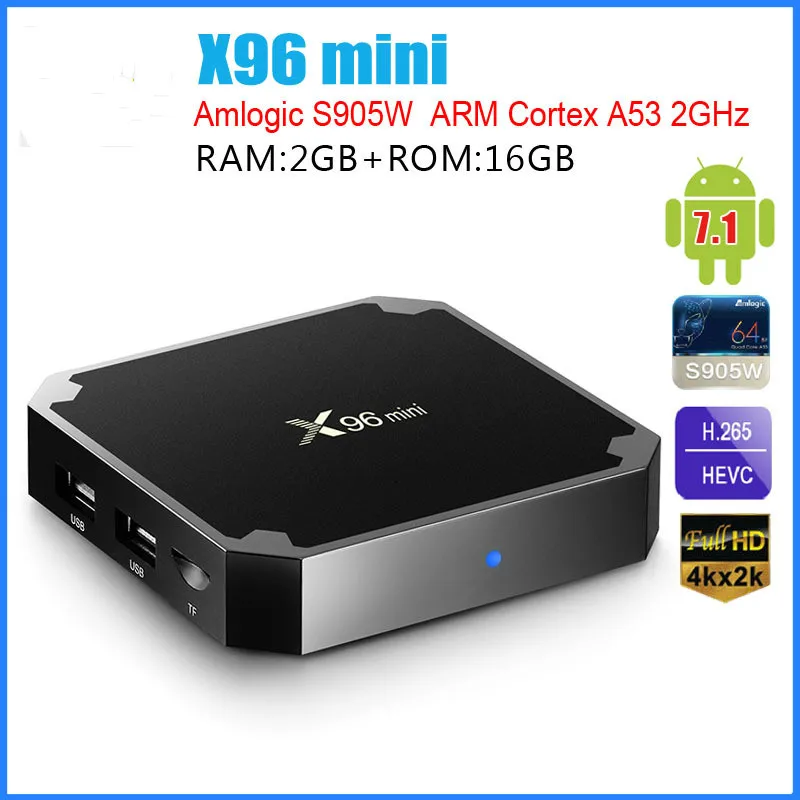 

Смарт ТВ-приставка X96 Mini, телевизионная приставка 4K HD на Android 7.1 2 ГБ 16 ГБ, четыре ядра Amlogic S905W, Wi-Fi 2,4 ГГц