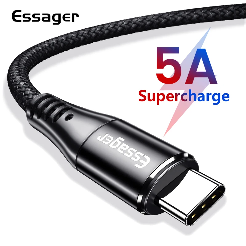 Кабель Essager 5A usb type-C для huawei mate 20 10 P30 P20 Pro Lite USBC Быстрая зарядка type-C кабель для мобильного телефона USB-C шнур зарядного устройства