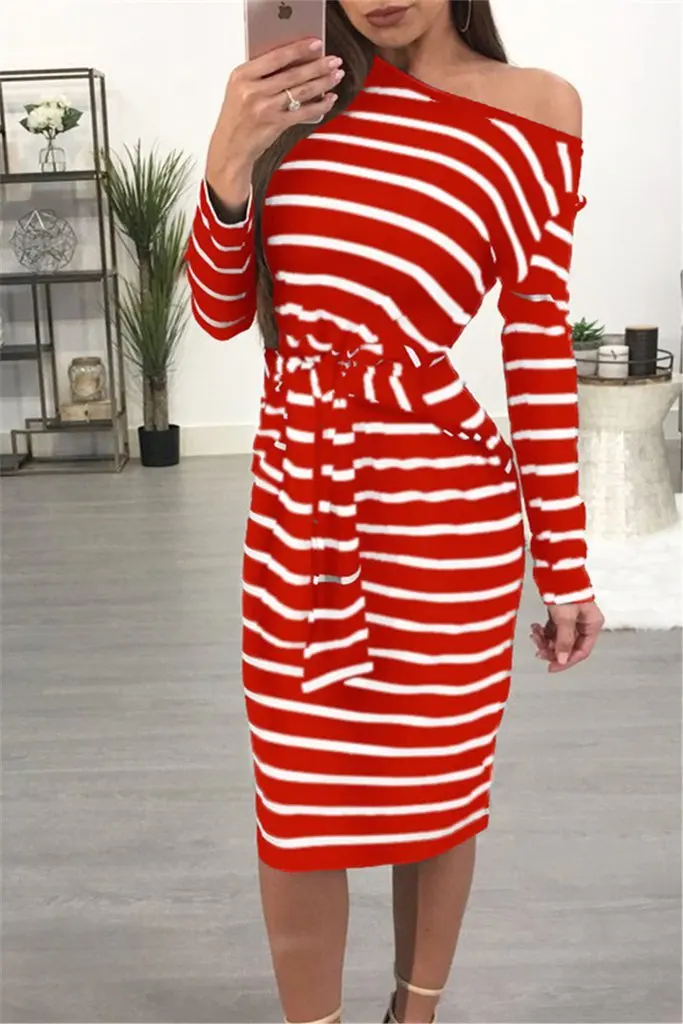 

Women Dress Womens Striped Printed Vintage Clothing Fashion Ladies Striped Long Sleeve Autumn Fall Female Dresses 2021