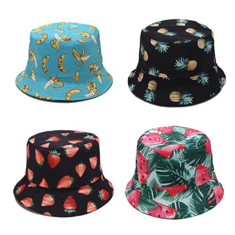 Панама Двусторонняя Складная в богемном стиле с принтом фруктов | Аксессуары для