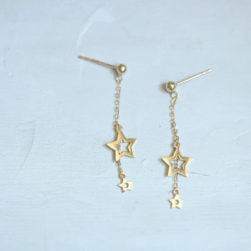 2020 Новое поступление 9K твердые золотые двухсторонние Висячие серьги-гвоздики с