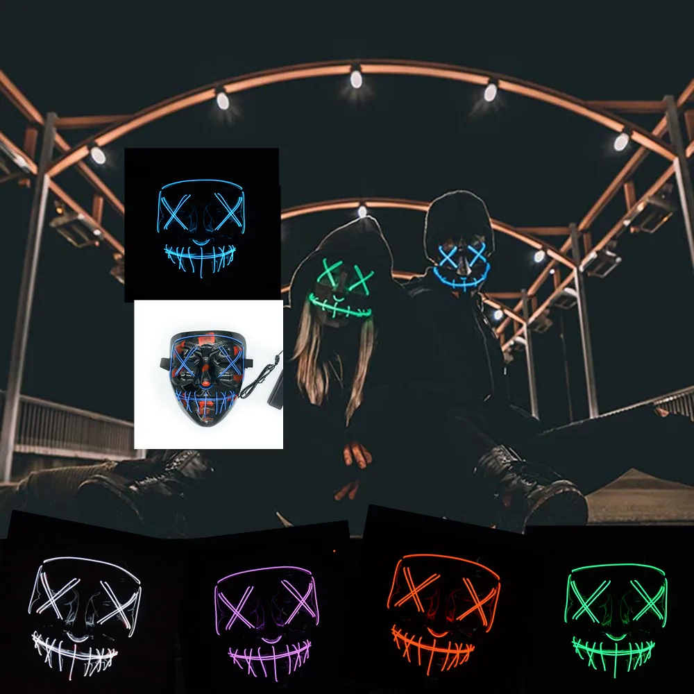 Неоновая маска маски на Хэллоуин СВЕТОДИОДНЫЙ вечерние маске страшно туши для