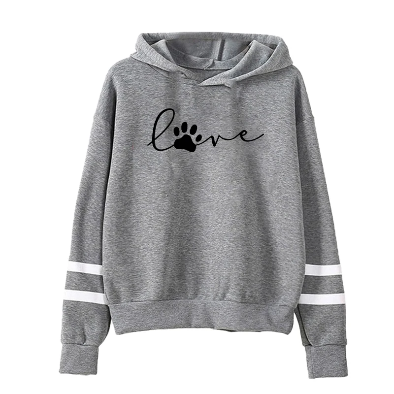 Spring Autumn Women's Hoodies Stripe Patchwork Love Cat Paw Printed Fashion Casual Slim Female Sweatshirts S-3XL