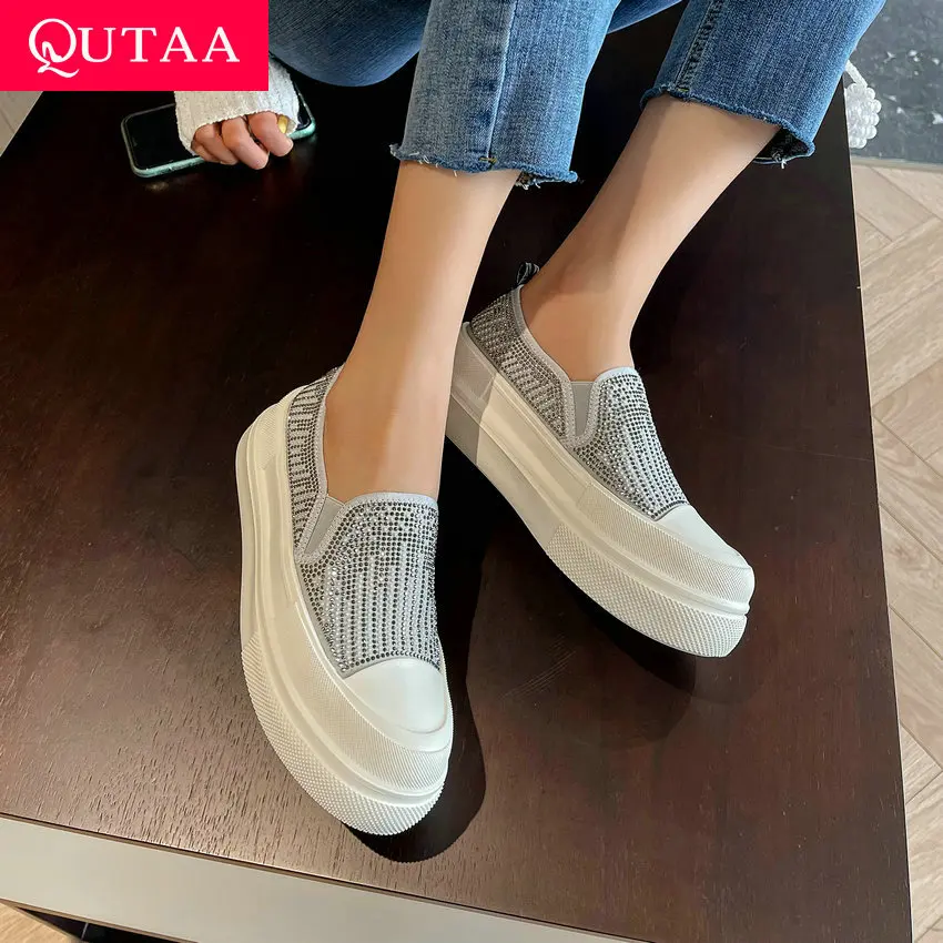 

QUTAA 2021 Wedges Fashion Crystal Microfiber Scrub Female Shoes Spring Autumn Casual Round Toe Platform Women Pumps Size 34-39