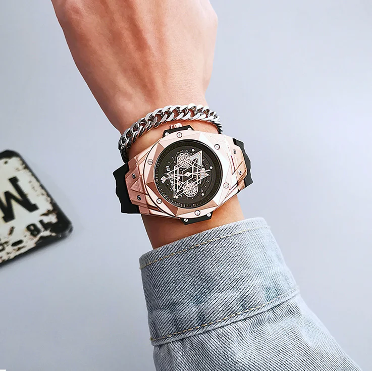 

Net celebrity live broadcast of the same watch male personality cool trend student men's concept non-mechanical large dial men's