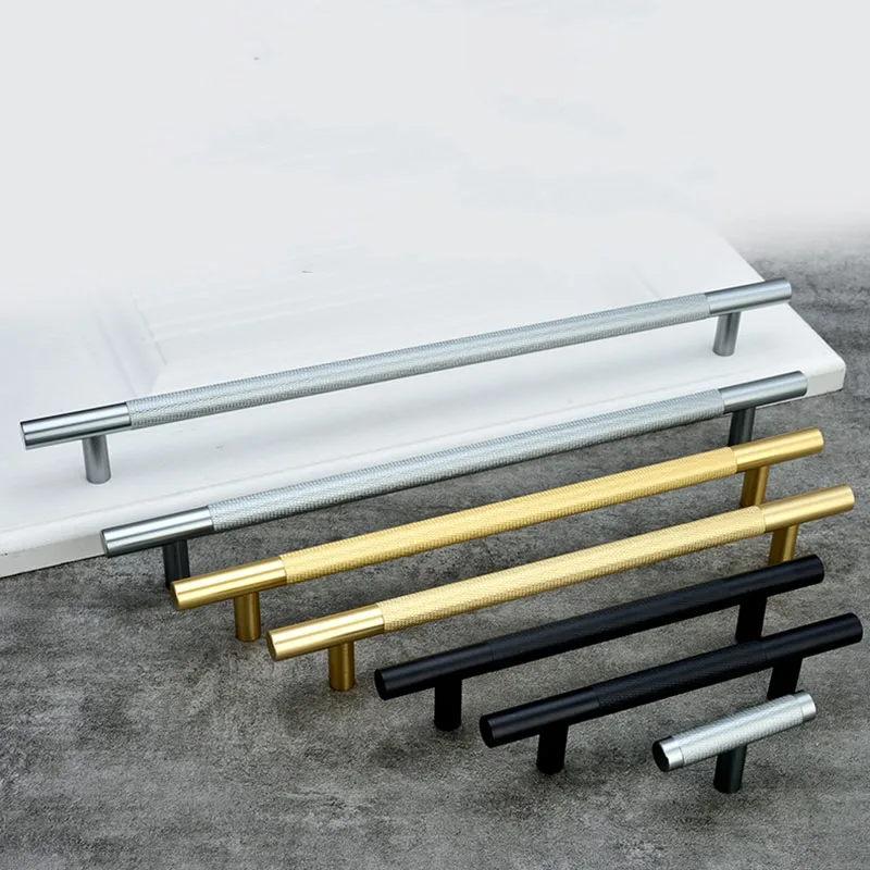 Золото Текстурированные алюминиевая ручка для шкафа черный/серебро сплошной