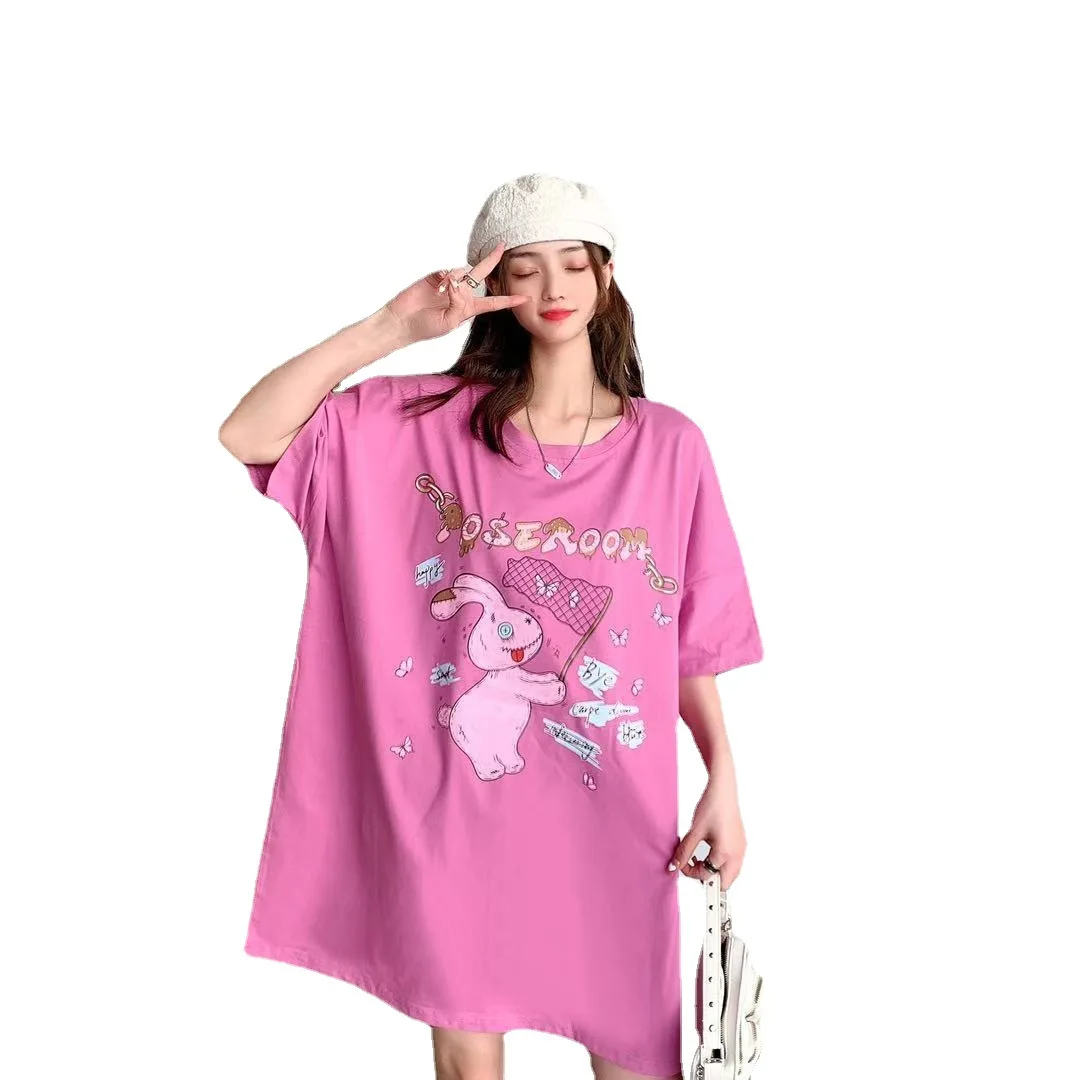 

Summer New Personality Plus Size Cartoon Printed Short Sleeve Mid-Length T-shirt Women's Casual Loose Bottoming Shirt Tops