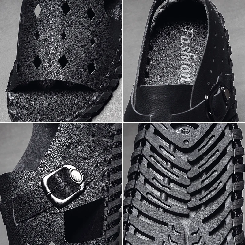 

CYYTL Fashion Leather Sandals Summer Breathable Travel Shoes Male Open Toe Platform Slippers Hand Stitching Zapatos De Hombre