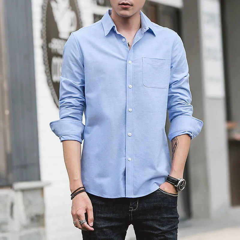 

Men's oxford shirt Korean casual slim solid color shirt for fall/winter factory direct supply with adjustable long sleeves