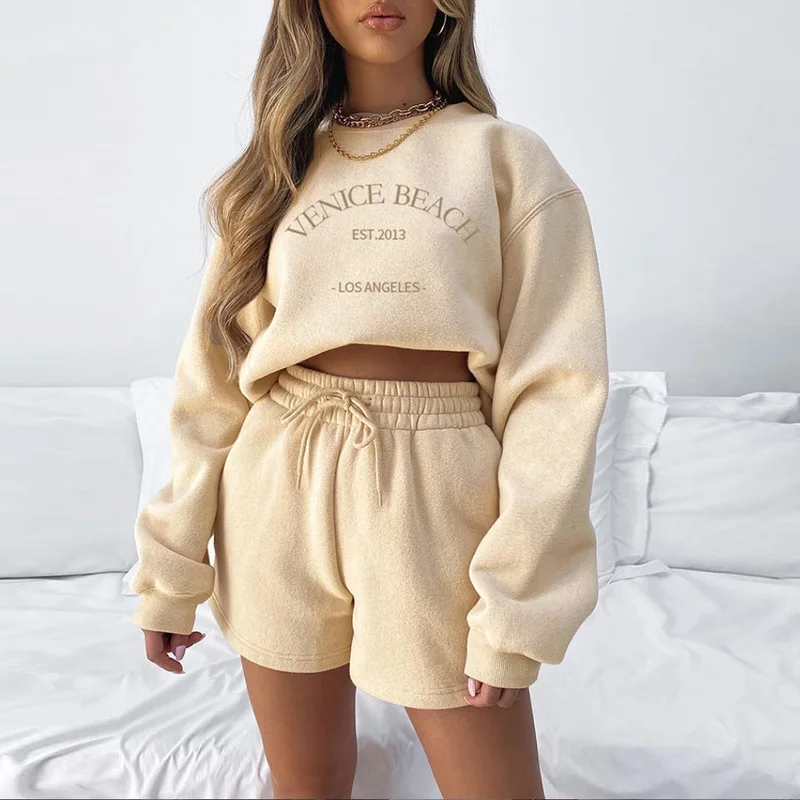 

Casual Fashion Sweatshirt and Shorts Sets Outfits for Women Loungewear Athleisure 2 Piece Sets Matching Set Autumn