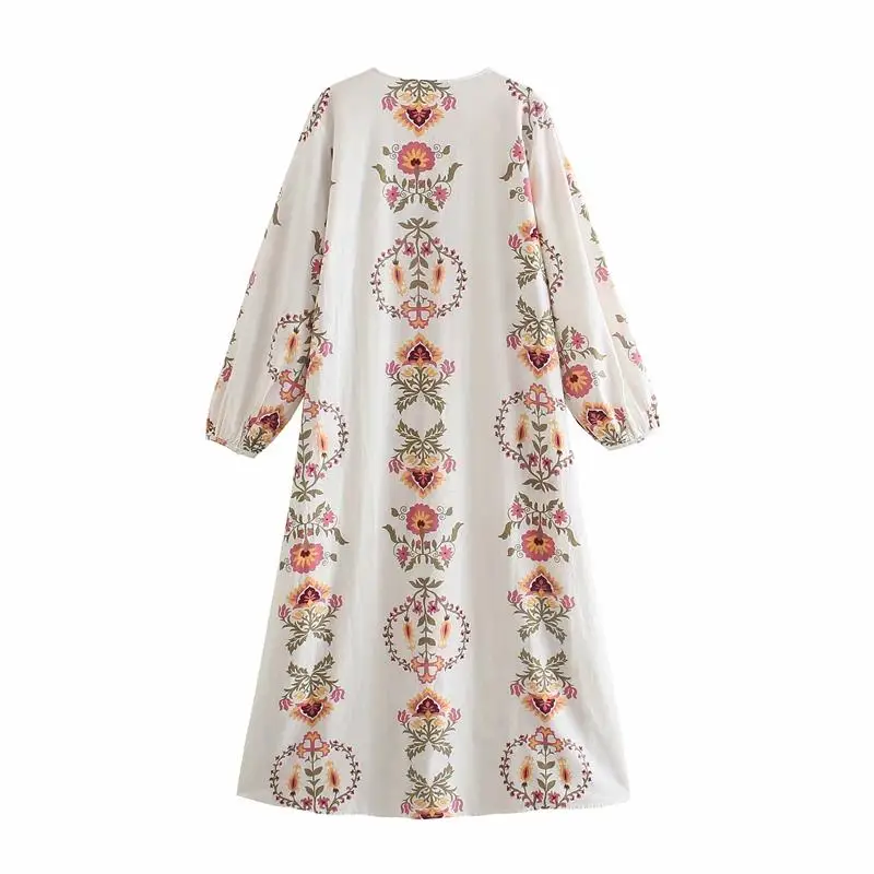 

ZA 2021 Summer Dress Women A-line Long Sleeve Floral Printed Dresses Causal Long Dresses Fashion Woman Midi Fit Dress