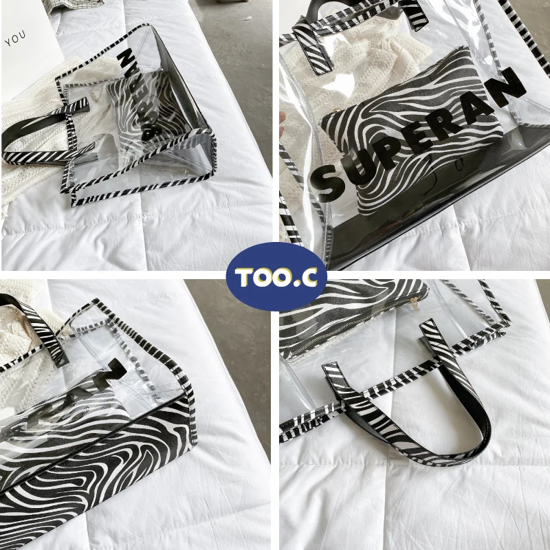 

2021 Fashion Women Transparent Big Pattern Shoulder Bag Hardware Chain Strap Color Female Messenger Handbag Composite Tote