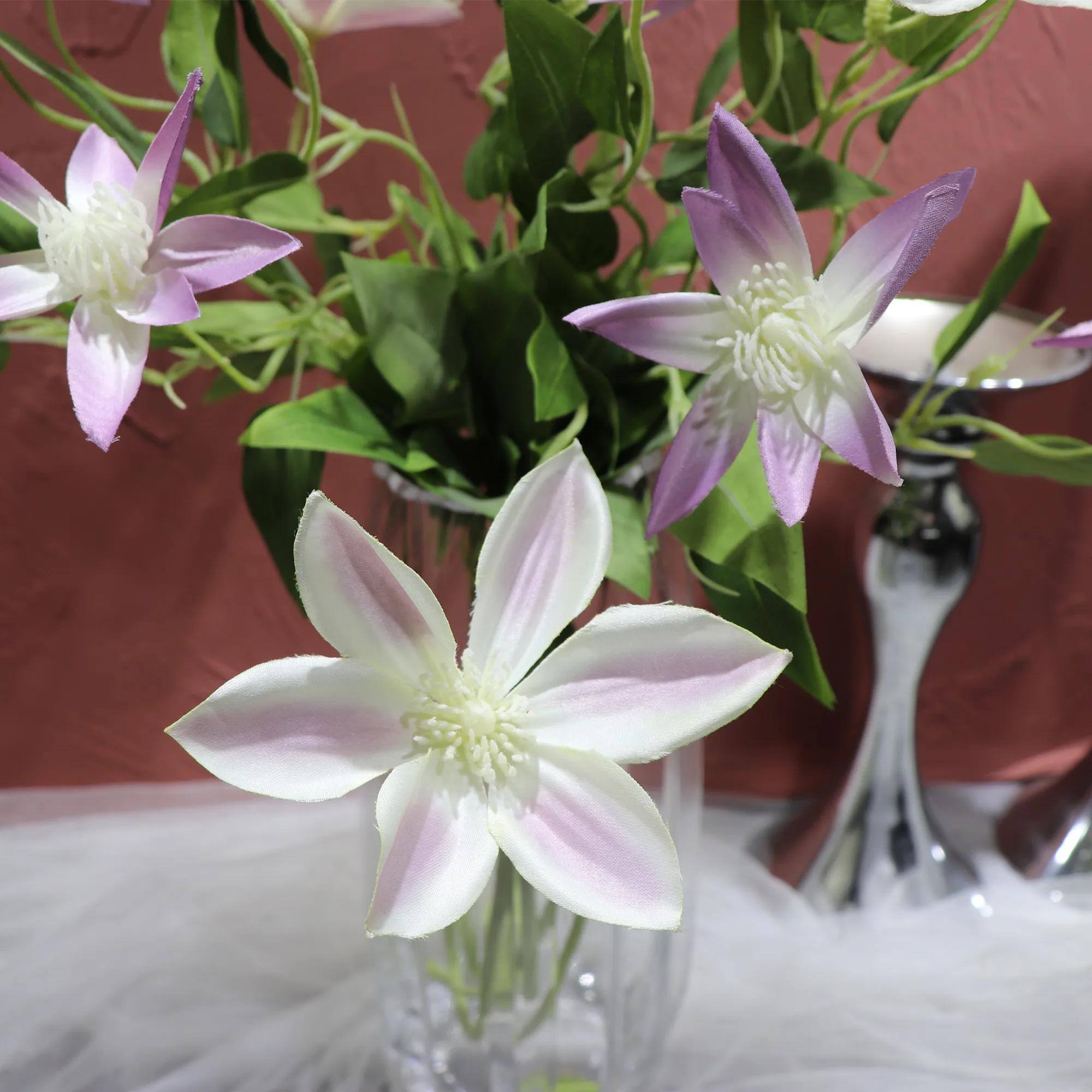 

INDIGO 9pcs/Lot Voilet Clematis Spray Flower Home Decoratitn Wedding Artificial Flower Floral Event Party Flower