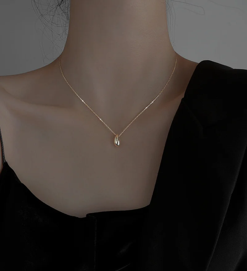 

Minar Unique Design Gold Color Metallic Waterdrop Pendant Necklace for Women Brass Gold Thin Chain Chokers Necklaces Jewelry