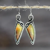 retro yellow geometric crochet earrings for women indian long engraving dangle fashion jewelry 2020 wholesale d291