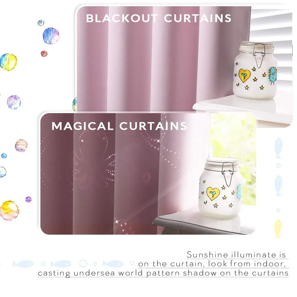 NICETOWN 1 шт. 100% затемненные шторы с вырезами в морском мире черные вкладыши