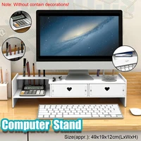 wooden monitor holder bracket computer stand desktop storage shelf laptop stand screen rack desk pc riser organizer 49x19x12cm