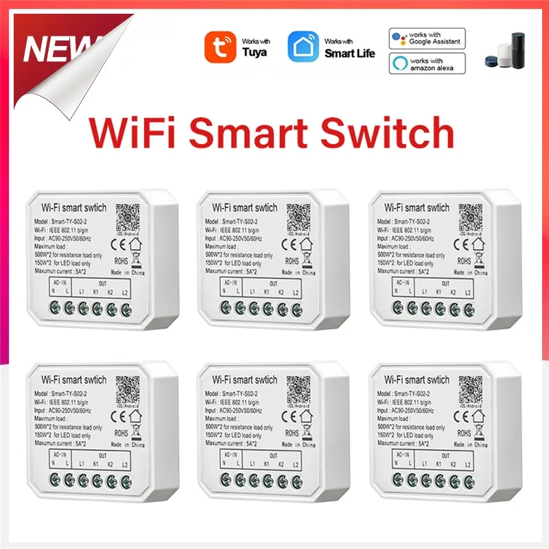 

Tuya WiFi Mini Smart DIY Light Switch Module 1/2 Gang On/OFF Vioce Smart Life Tuya Remote Control Works With Alexa Google Home