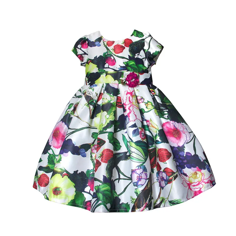 

2021 New Baby Girls Dress Cute Children Clothes Kids Print Dress Floral Strawberry Toddler Fashion Dress 2 to 8 Years