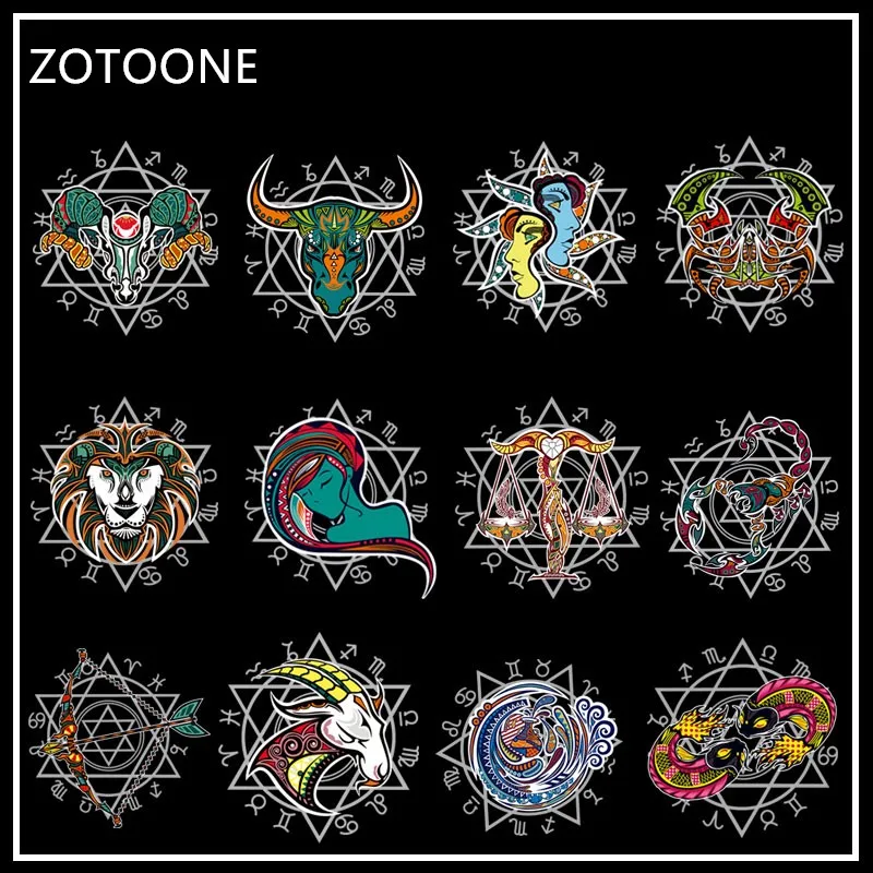 Железные нашивки на животных 12 созвездий для одежды термопереводные наклейки