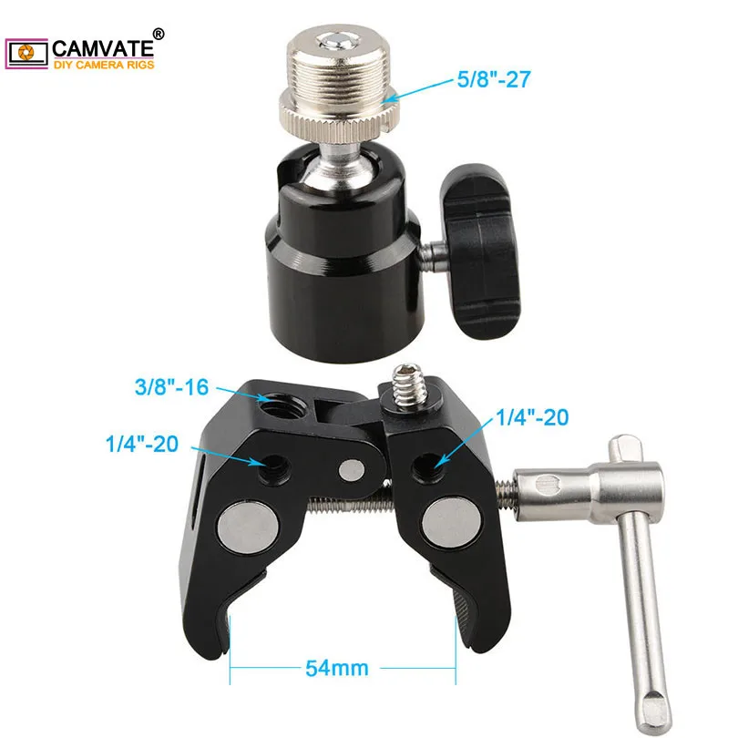 Зажим краб CAMVATE с поворотной шаровой головкой на 360 ° и винтовым адаптером для ЖК