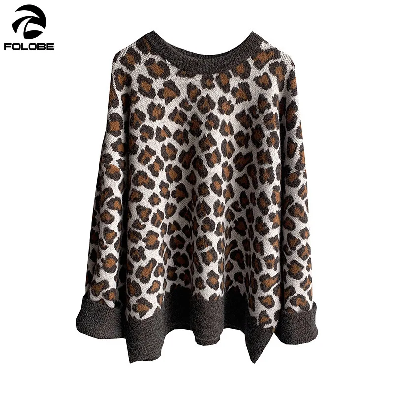 

FOLOBE 2020 Autumn Winter Vintage Korean Sweaters Women Leopard Loose Pullover Modern Sweater Jumpers Casual Leopard Pull Femme