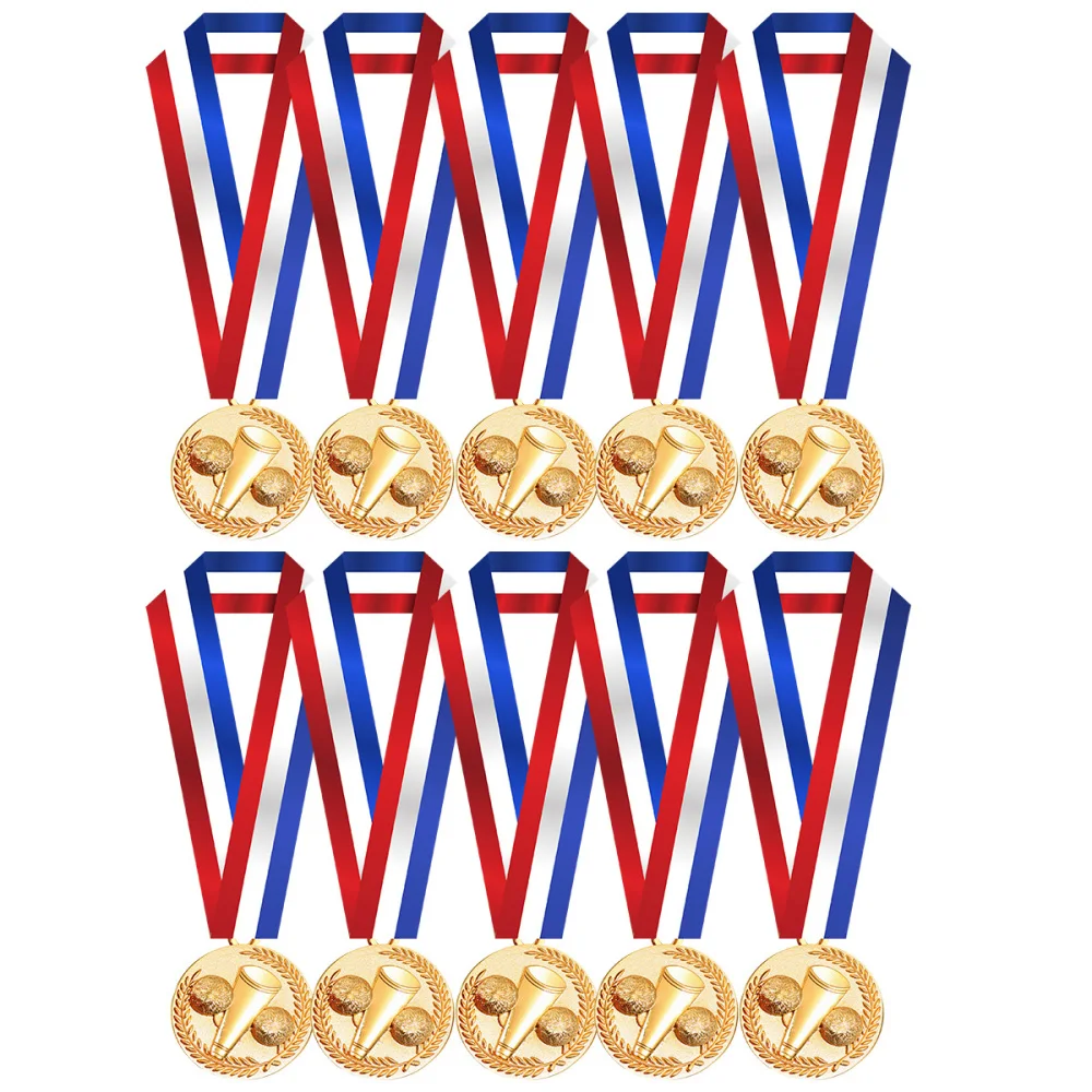 

10PCS Creative Award Medals Universal Metal Medals with Lanyard for Sports Academics Competition Cheerleading (Gold Medal)