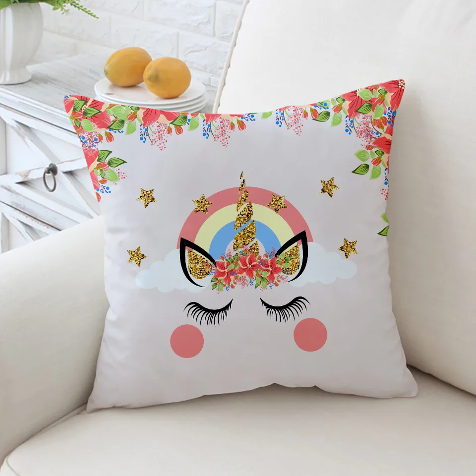 Чехол на подушку с милым мультяшным единорогом золотой розовый единорог