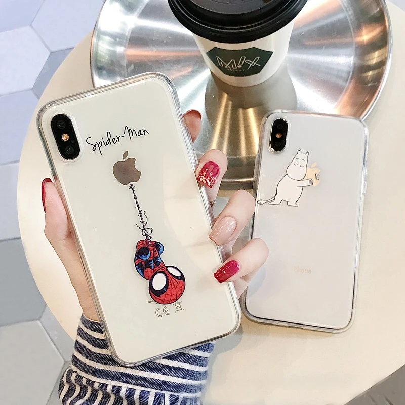 Для iphone 6 7 8 6s 11 Pro Max чехол для iphone X XS XR 7 8 Plus xs max 5 5S se чехол с человеком-пауком прозрачный чехол с принтом Микки