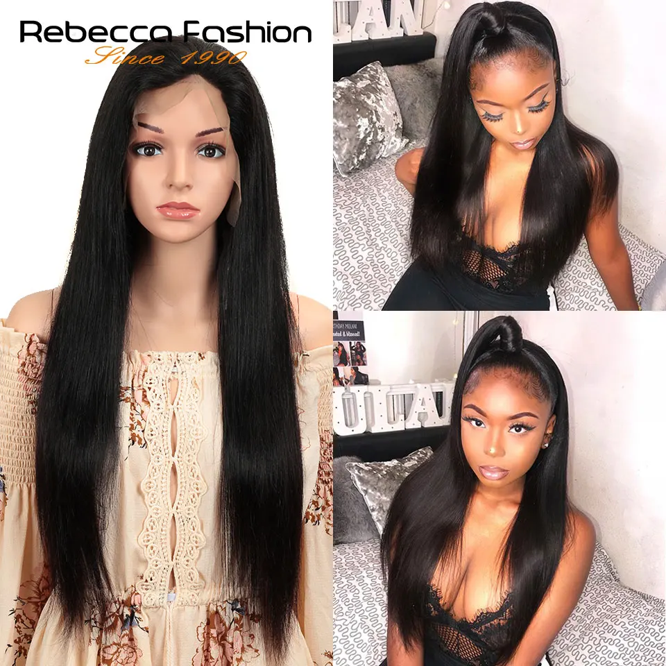 Rebecca 150% кружевные передние человеческие волосы парики 13X4 предварительно выщипанные бразильские Remy Прямые кружевные передние al парики с детскими волосами 28 дюймов