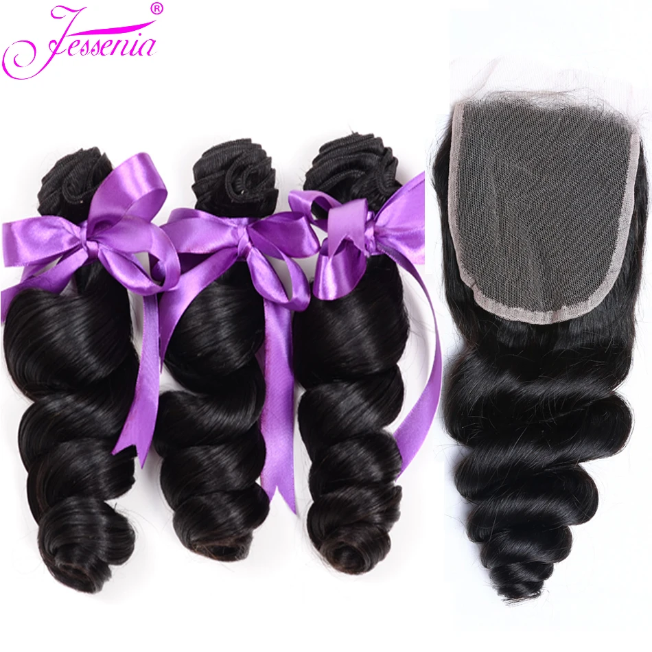 Бразильские свободные волнистые 3 пряди с кружевной застежкой человеческих