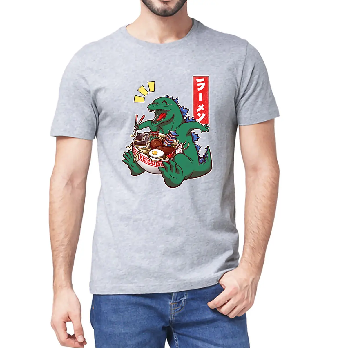 

Футболка унисекс из натурального хлопка, милая японская рамен-лапша в стиле каваи и кайдзю аниме, повседневная, оверсайз, для мужчин и женщи...