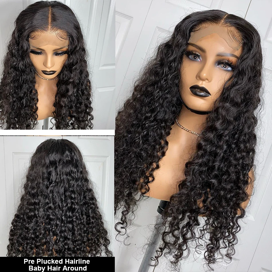 

26Inch Long Synthetic Black Kinky Curly Lace Front Wig for Women With Babyhair Preplucked Middle Part Daily Cosplay 180%Density