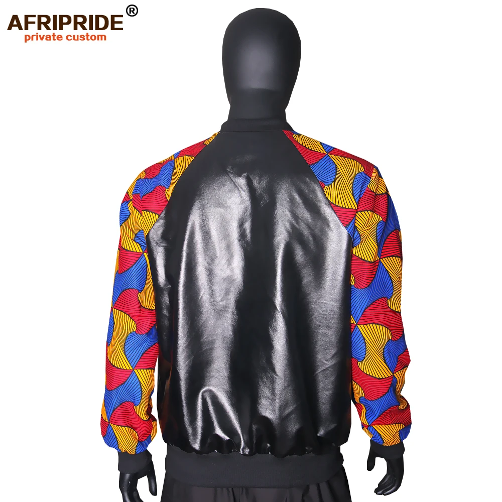 Men's PU Leather Jacket African Dashiki Outwear Print Sleeve Ankara Blazer Zipper Biker Coat for Winter AFRIPRIDE A1914009