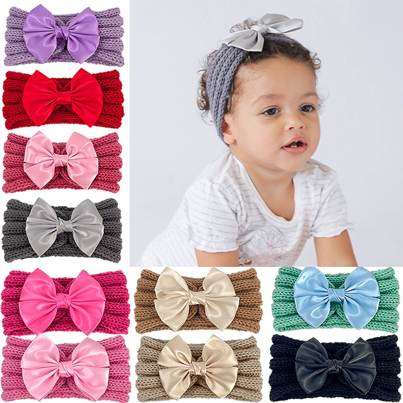 

Детская шерстяная вязаная повязка на голову с бантом для маленьких девочек