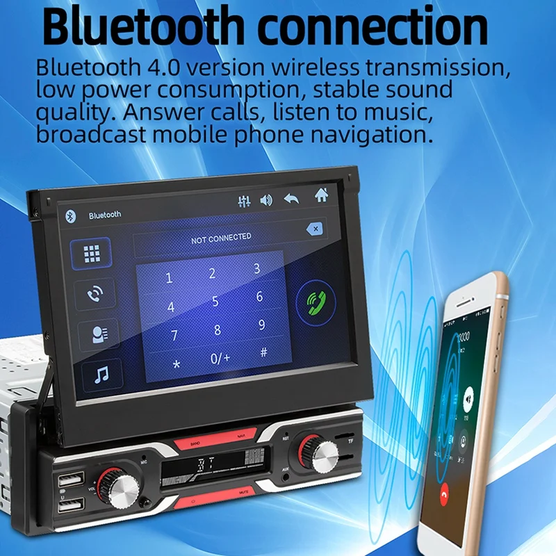 

7 Inch Car Radio Retractable Screen Multimedia Video 1Din 7-Color Light MP5 Player Support Bluetooth USB AUX RDS