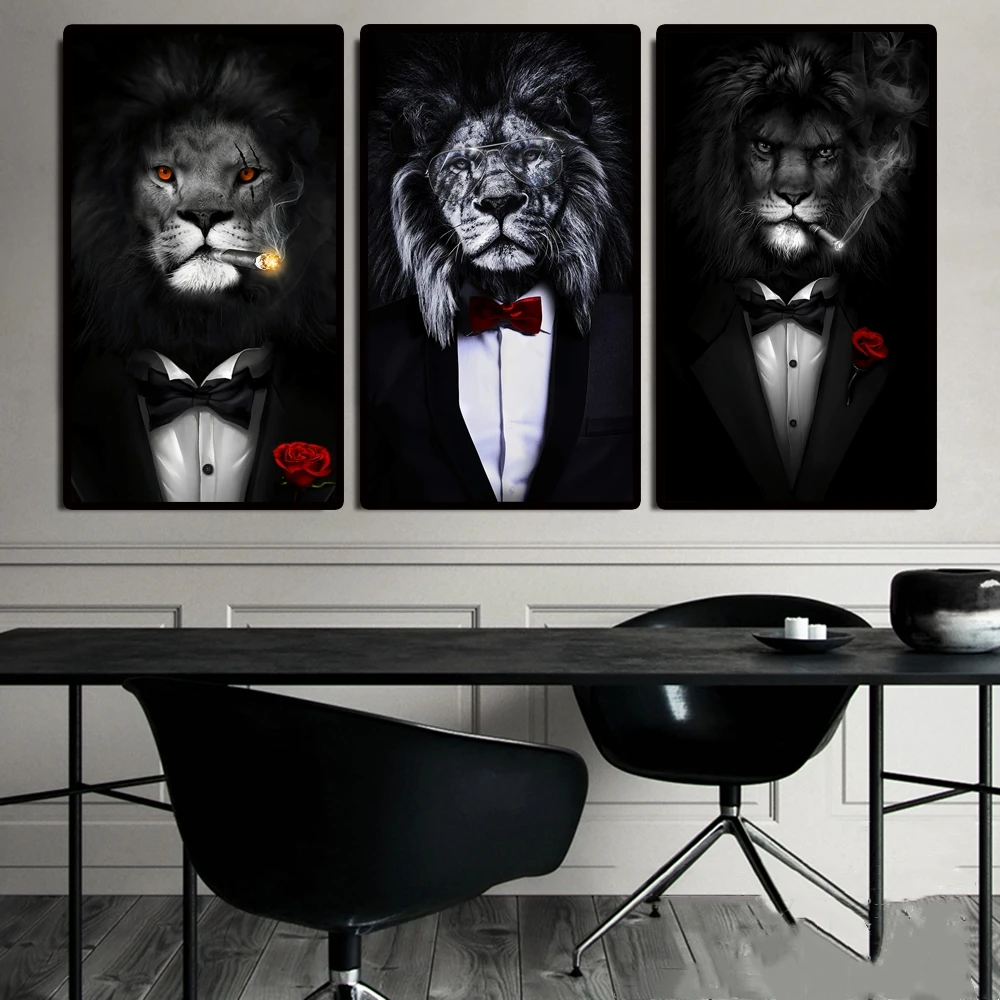 

Cool Animal Black White Lion Canvas Art Posters and Prints Abstract Animals Paintings on The Wall Art Pictures for Home Decor