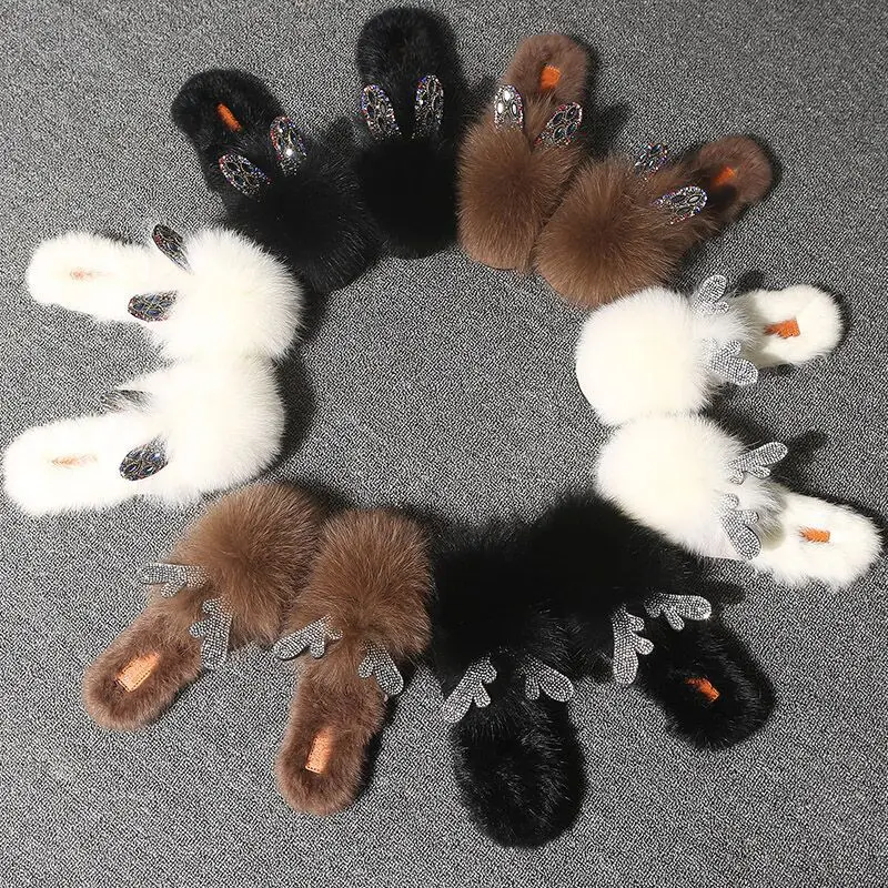 Женские туфли на плоской подошве Осенние Шлепанцы из натурального кроличьего