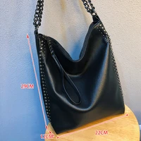 Ansloth 2021 Hot Fashion PU Leather Shoulder Bags For Women Rivet Chain Handbags High Quality Crossbody Bag Design Black HPS1031