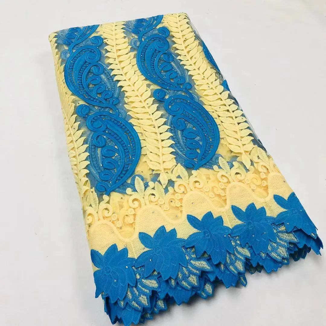 

Yellow Tulle Lace Fabric With Stones Milk Silk Nigerian Lace Embroidery Mesh Material For Women Party Dress