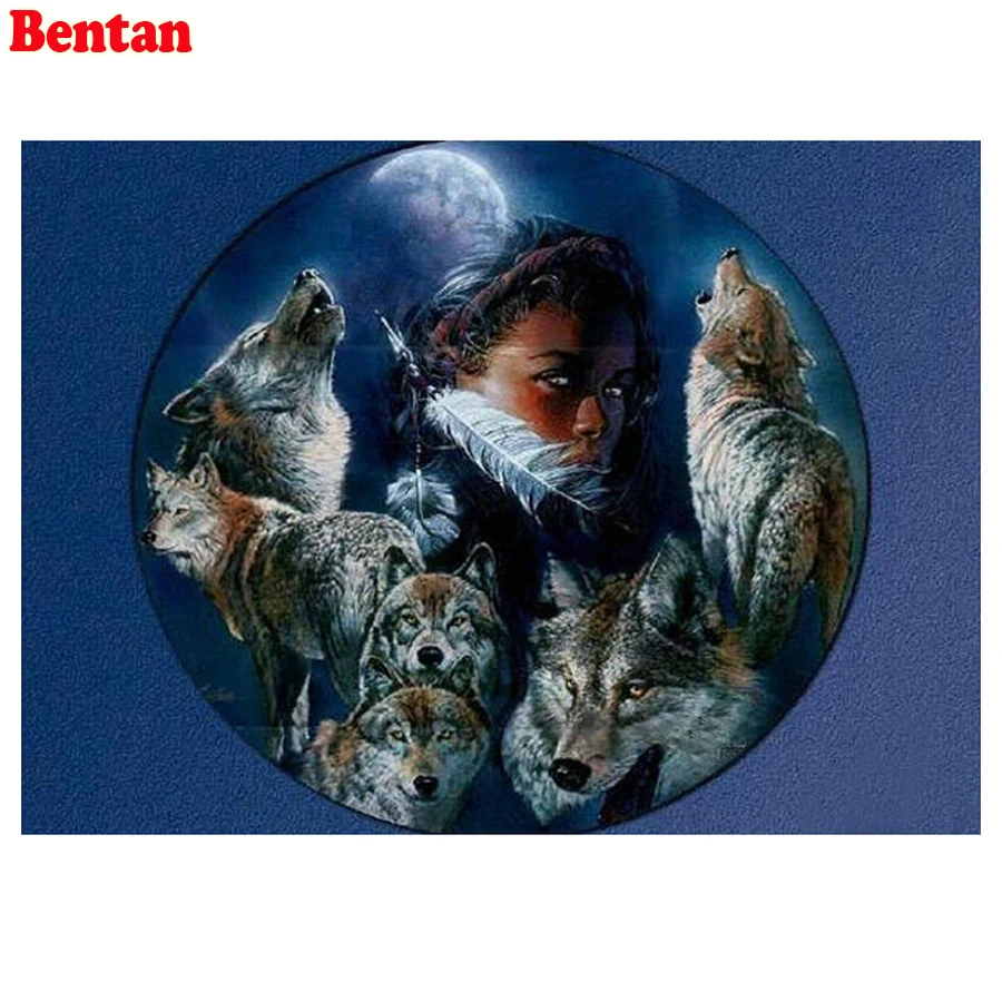 

5D DIY Diamond Painting Indian woman and wolf Full Square Round drill Diamond Embroidery Cross Stitch Rhinestone Mosaic Decor