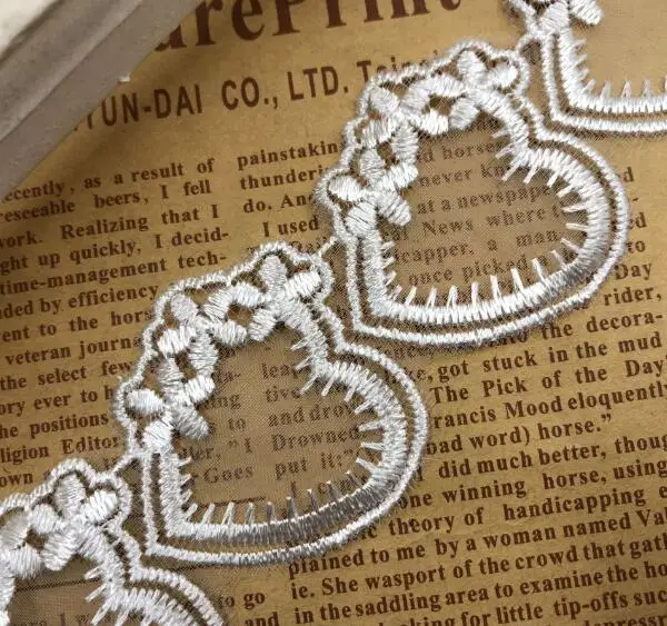 

3.5cm Wide HOT Heart Cotton Embroidery white Organza lace fabric DIY sewing collar ribbon applique trim guipure wedding decor