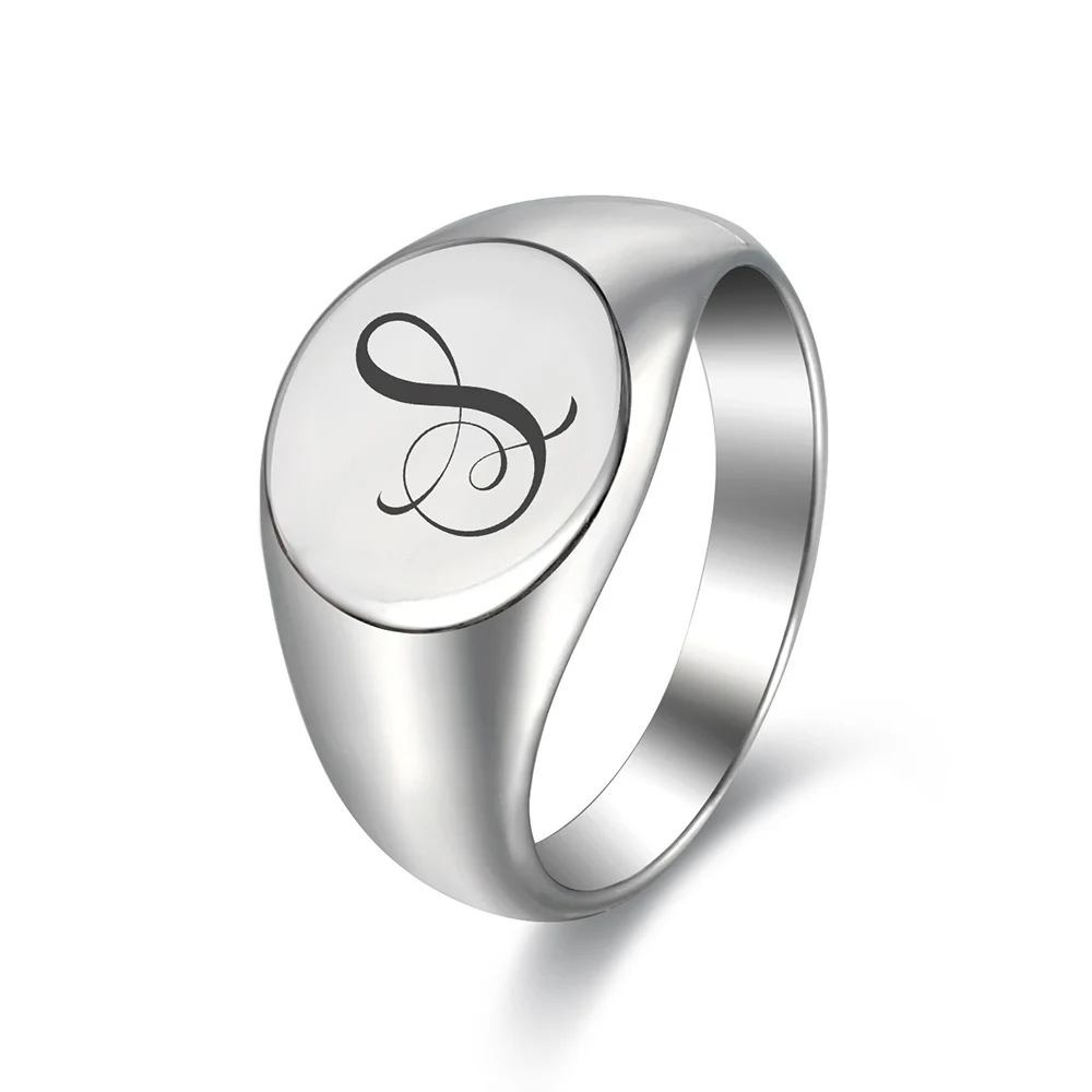 

Персонализированное женское кольцо с перьями 316L из нержавеющей стали, массивное круглое кольцо с 26 буквами и гравировкой, эффектное кольцо ...