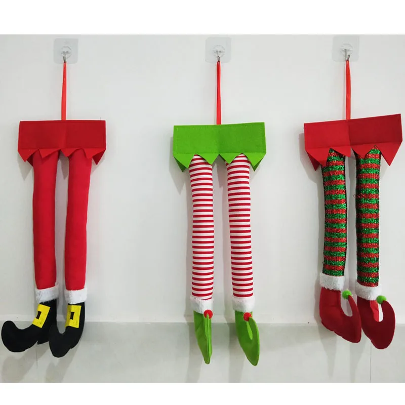 

Novelty Christmas Santa Elf Legs Funny Plush Stuffed Feet with Shoes Xmas Tree Door Home Car Ornament Decorations