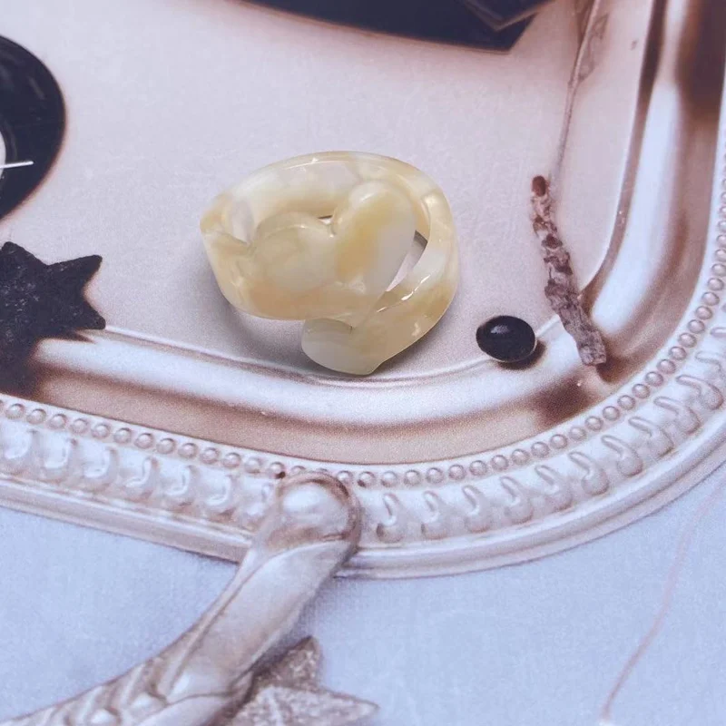 

Korean Charms Handmade DIY Heart Rings for Women Harajuku Vintage Resin Rings Y2k Jewelry 90s Aesthetic Friendship Gifts