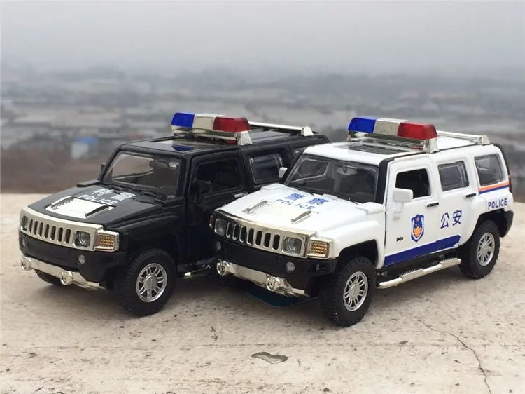 1:32 Масштаб Hummer H3 полицейская литая модель автомобиля, игрушечный автомобиль со звуком, светильник для детей, коллекция игрушек